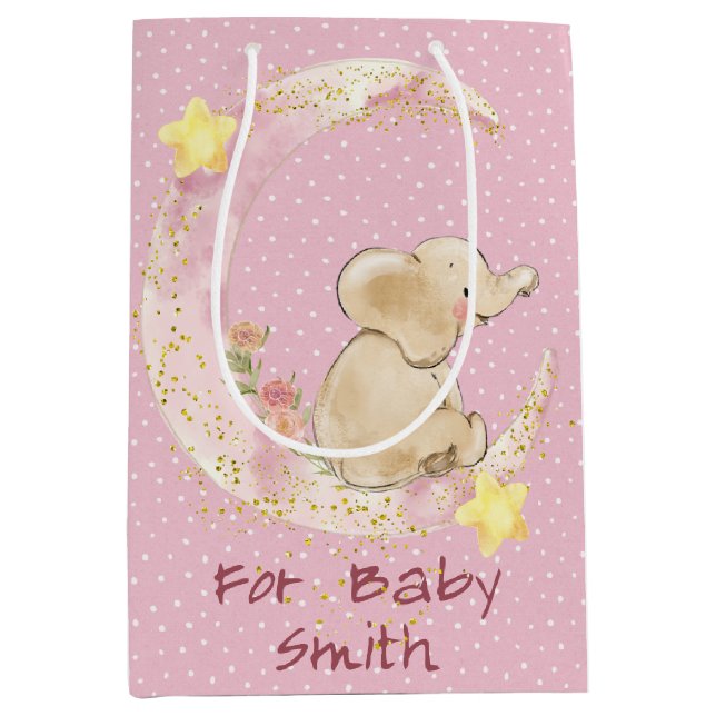 Sacola Para Presentes Média Elefante em Lua Crescente (Frente)