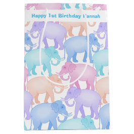 Sacola Para Presentes Média Elefantes bonitos do primeiro aniversário da