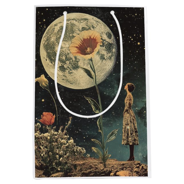 Sacola Para Presentes Média Elegância Lua - Mulher com Lua (Frente)