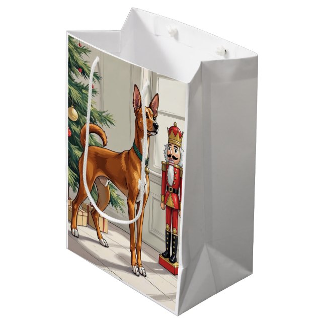 Sacola Para Presentes Média Elegant Basenji Dog Nutcracker Modern Christmas (Frente inclinada)