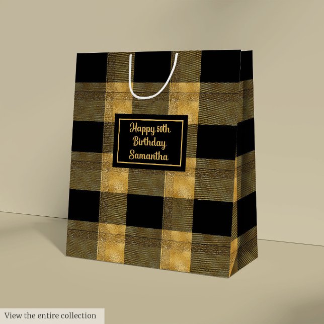 Sacola Para Presentes Média Elegant Black Gold Gift Bag Name Printed  (Elegant Black Gold Gift Bag Name Printed )
