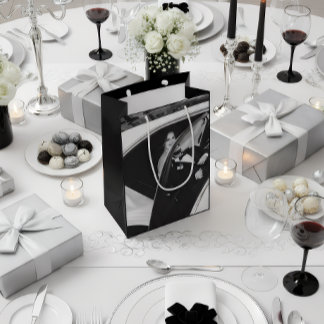 Sacola Para Presentes Média Elegant Black & White Wedding Gift Bag
