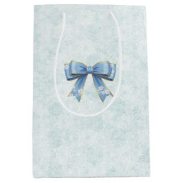 Sacola Para Presentes Média Elegant Blue Bow Engagement Party Invitation