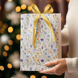 Sacola Para Presentes Média Elegant Blue Purple Watercolor Wildflower 