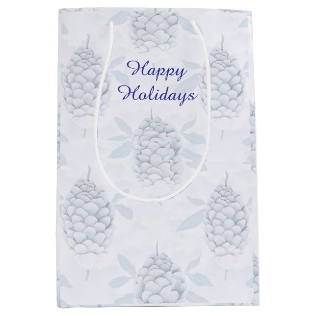 Sacola Para Presentes Média Elegant Blue & Silver Christmas  (Frente)