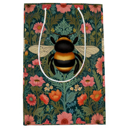 Sacola Para Presentes Média Elegant boho retro bumblebee spring florals