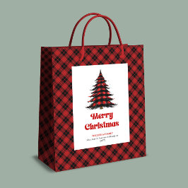 Sacola Para Presentes Média Elegant buffalo plaid Christmas tree gift bag name