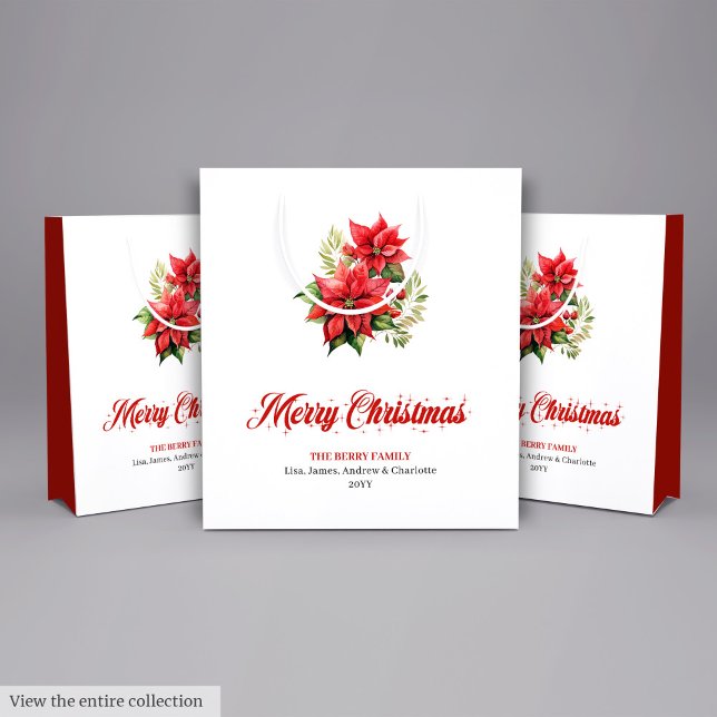 Sacola Para Presentes Média Elegant Christmas Bouquet Script Font Gift Bag (Elegant Christmas Bouquet Script Font Gift Bag

)