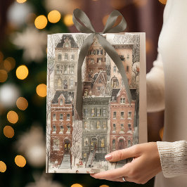 Sacola Para Presentes Média Elegant Christmas Watercolor Houses | Gift Bag