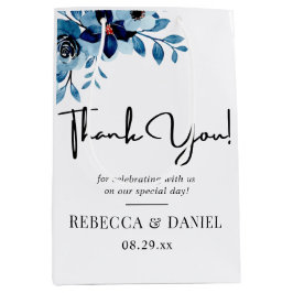 Sacola Para Presentes Média Elegant Dusty Blue Watercolor Flower Bouquet