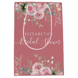 Sacola Para Presentes Média Elegant Eucalyptus & Pink Roses Invite
