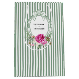 Sacola Para Presentes Média Elegant Floral Pink Peony Crest Wedding