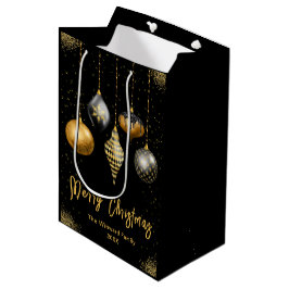 Sacola Para Presentes Média Elegant Gold and Black Ornament Christmas