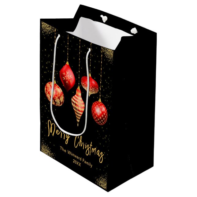 Sacola Para Presentes Média Elegant Gold and Red Ornament Christmas (Frente inclinada)