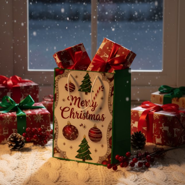 Sacola Para Presentes Média Elegant Merry Christmas Gift Bag (Criador carregado)