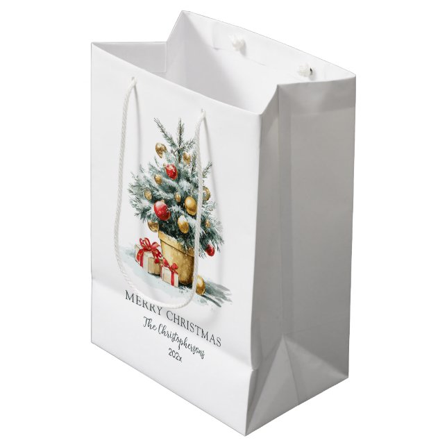 Sacola Para Presentes Média Elegant Merry Christmas Tree Gift Bag (Frente inclinada)