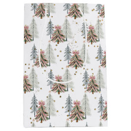 Sacola Para Presentes Média Elegant Pink and Green Brushstroke Christmas