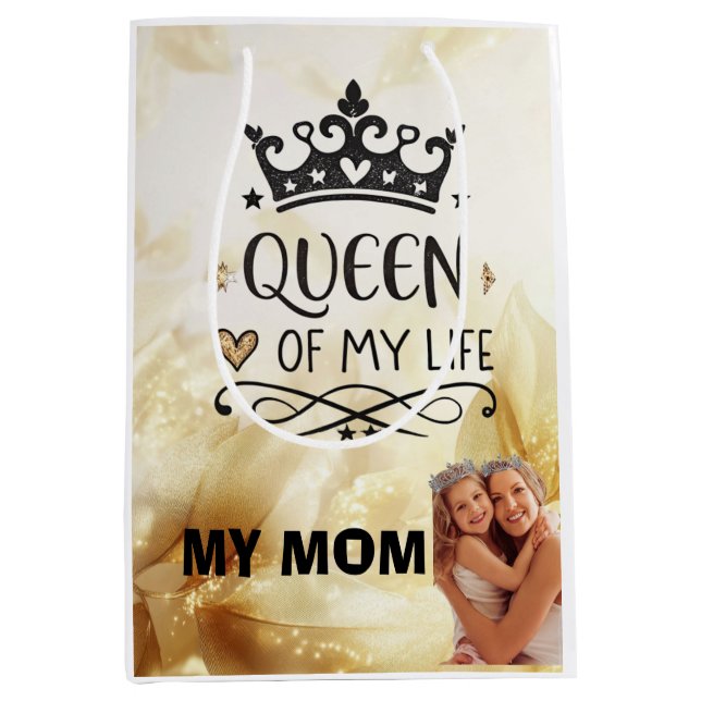 Sacola Para Presentes Média Elegant Queen of my Life-my mom  (Frente)