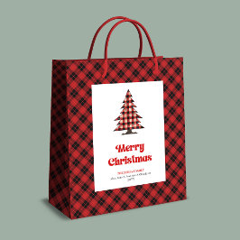 Sacola Para Presentes Média Elegant red black plaid Christmas gift bag custom