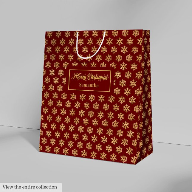 Sacola Para Presentes Média Elegant Red Gold Snowflakes Christmas Gift Bag (Elegant Red Gold Snowflakes Christmas Gift Bag)