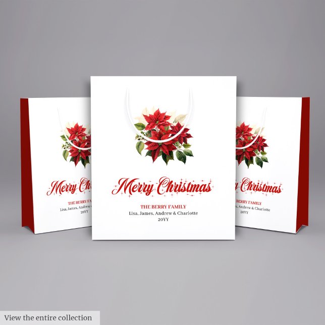 Sacola Para Presentes Média Elegant Red White Poinsettia Floral Gift Bag (Elegant Red White Poinsettia Floral Gift Bag)