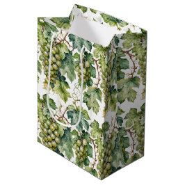 Sacola Para Presentes Média Elegant Watercolor Green Grape and Vine Pattern