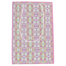 Sacola Para Presentes Média Elegante Abstrato Boho Patterna Art, Pastel Rosa