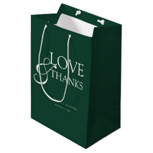 Sacola Para Presentes Média Elegante Agradecimento de Casamento em Verde Esmer