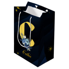 Sacola Para Presentes Média Elegante Aniversário de 20 anos Azul Real e Dourad