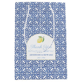 Sacola Para Presentes Média Elegante Arch Lemons Azulejos Azuis Boas-vindas