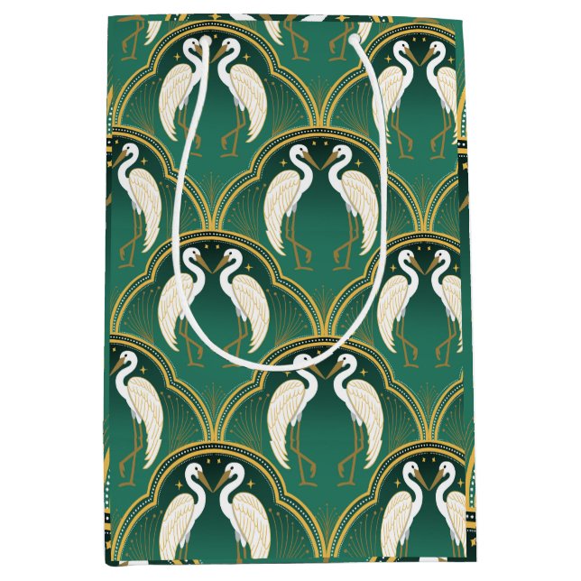Sacola Para Presentes Média Elegante Art Deco Crane Padrão (Frente)