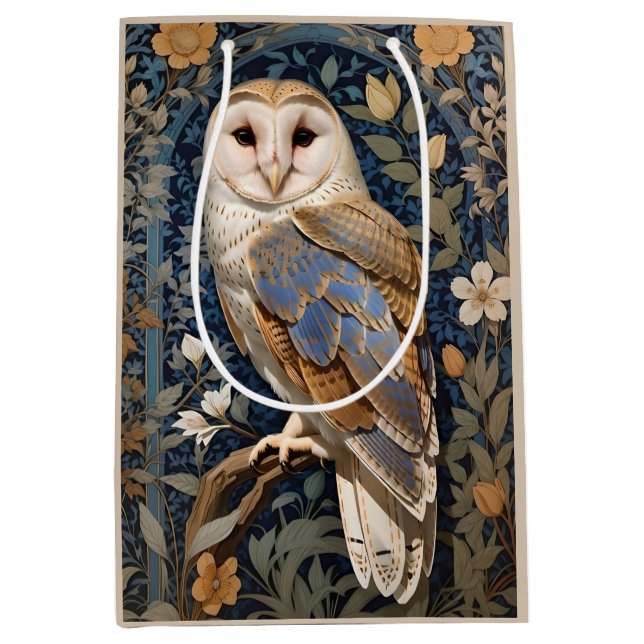 Sacola Para Presentes Média Elegante Barn Owl William Morris Inspirou Floral (Frente)