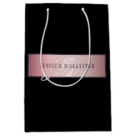 Sacola Para Presentes Média Elegante Blush Faux Rosa Dourado | Nome e Iniciais