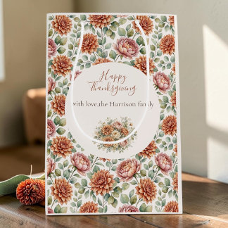 Sacola Para Presentes Média Elegante Buquê Floral de Outono Feliz Dia de Ação