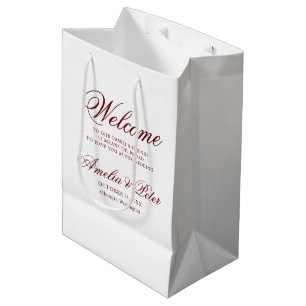 Sacola Para Presentes Média Elegante Burgundy Wedding Bem-vindo