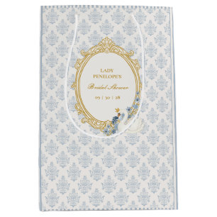 Sacola Para Presentes Média Elegante Chá de Noiva Azul e Dourado da Era Regênc