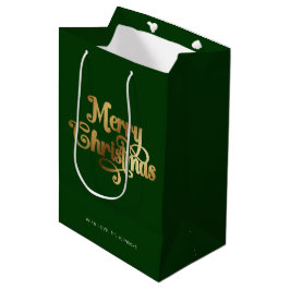 Sacola Para Presentes Média Elegante Chic Script Green Dourado Feliz Natal