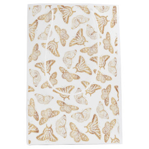 Sacola Para Presentes Média Elegante Dourado Glitter Butterfly Design