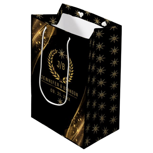 Sacola Para Presentes Média Elegante Dourado Laurel Tret Festivo Design (Frente inclinada)