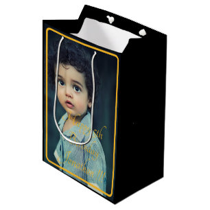 Sacola Para Presentes Média Elegante Dourado Nome Feliz Aniversário Média Bag