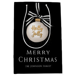 Sacola Para Presentes Média Elegante Feliz Natal Bauble Black