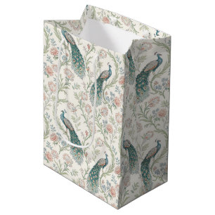 Sacola Para Presentes Média Elegante Floral de Pavão Vintage (2)