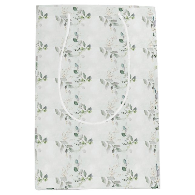 Sacola Para Presentes Média Elegante Folhagem de Eucalipto (Frente)