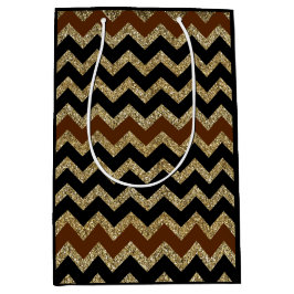 Sacola Para Presentes Média Elegante glitter dourado com ziguezague preto marr