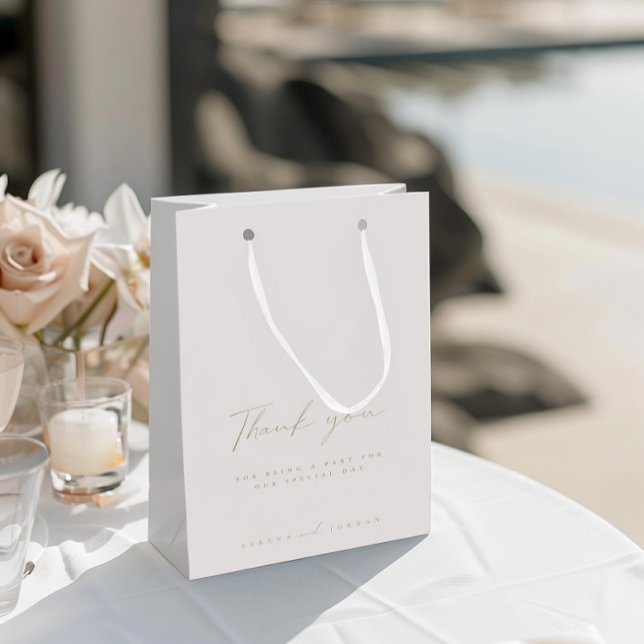 Sacola Para Presentes Média Elegante Ivory Wedest Guest Obrigado (Elegant Ivory Wedding Guest Thank You Medium Gift Bag)
