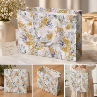 Sacola Para Presentes Média Elegante Lavanda & Floral Aquática de Pampas