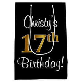 Sacola Para Presentes Média Elegante, Luxuoso, Faux Dourado, 17º Aniversário