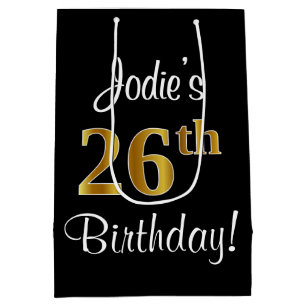 Sacola Para Presentes Média Elegante, Luxuoso, Faux Dourado, 26º aniversário