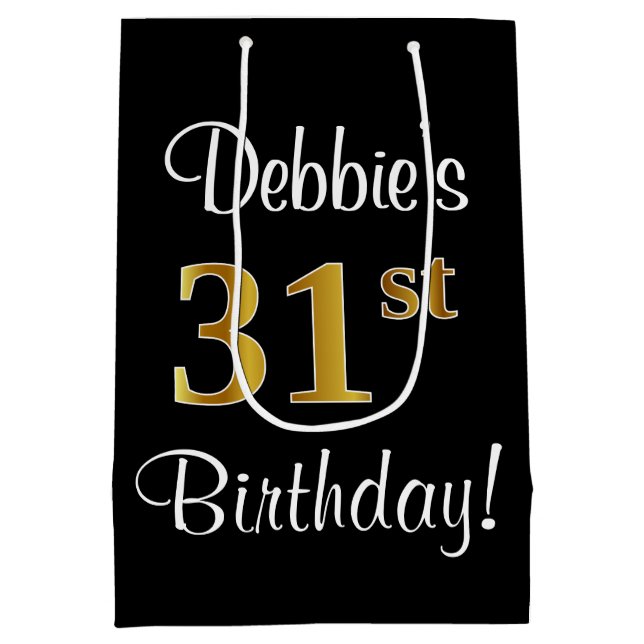 Sacola Para Presentes Média Elegante, Luxuoso, Faux Dourado, 31º Aniversário (Verso)