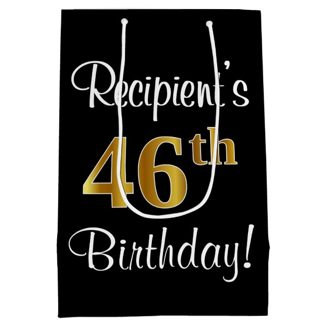 Sacola Para Presentes Média Elegante, Luxuoso, Faux Dourado, 46º aniversário (Verso)